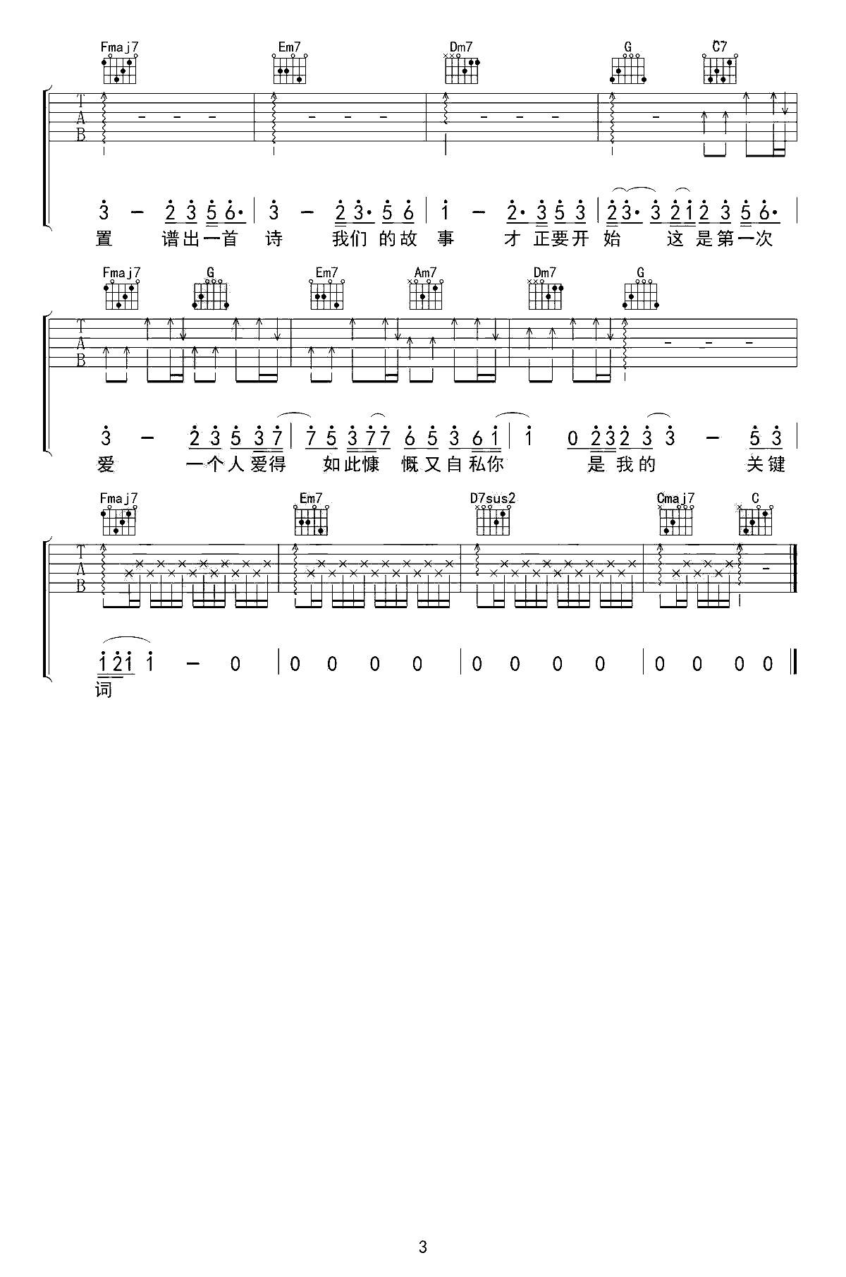 林俊杰-关键词吉他谱-C调-3