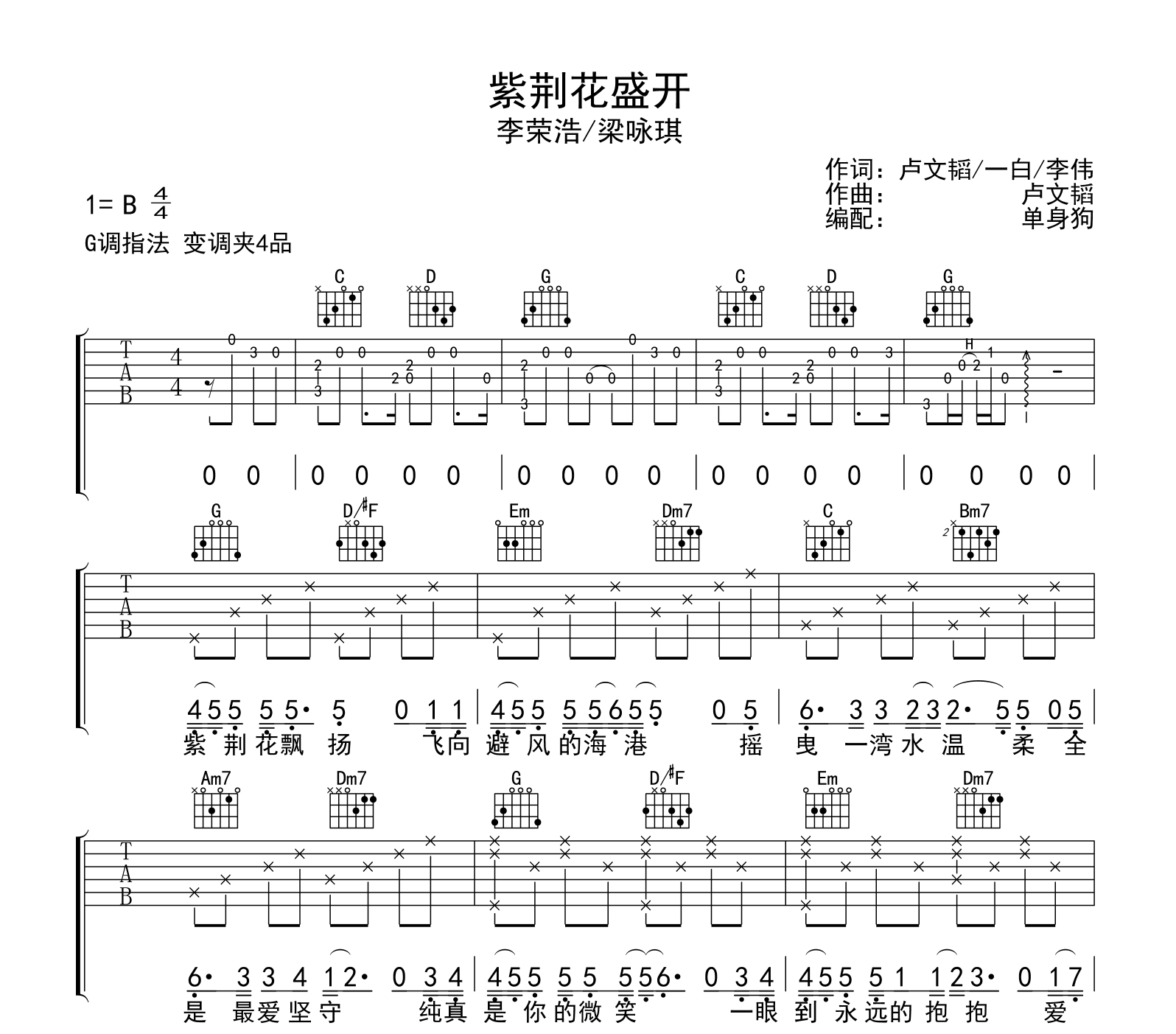 紫荆花盛开吉他谱-李荣浩/梁咏琪-吉他帮