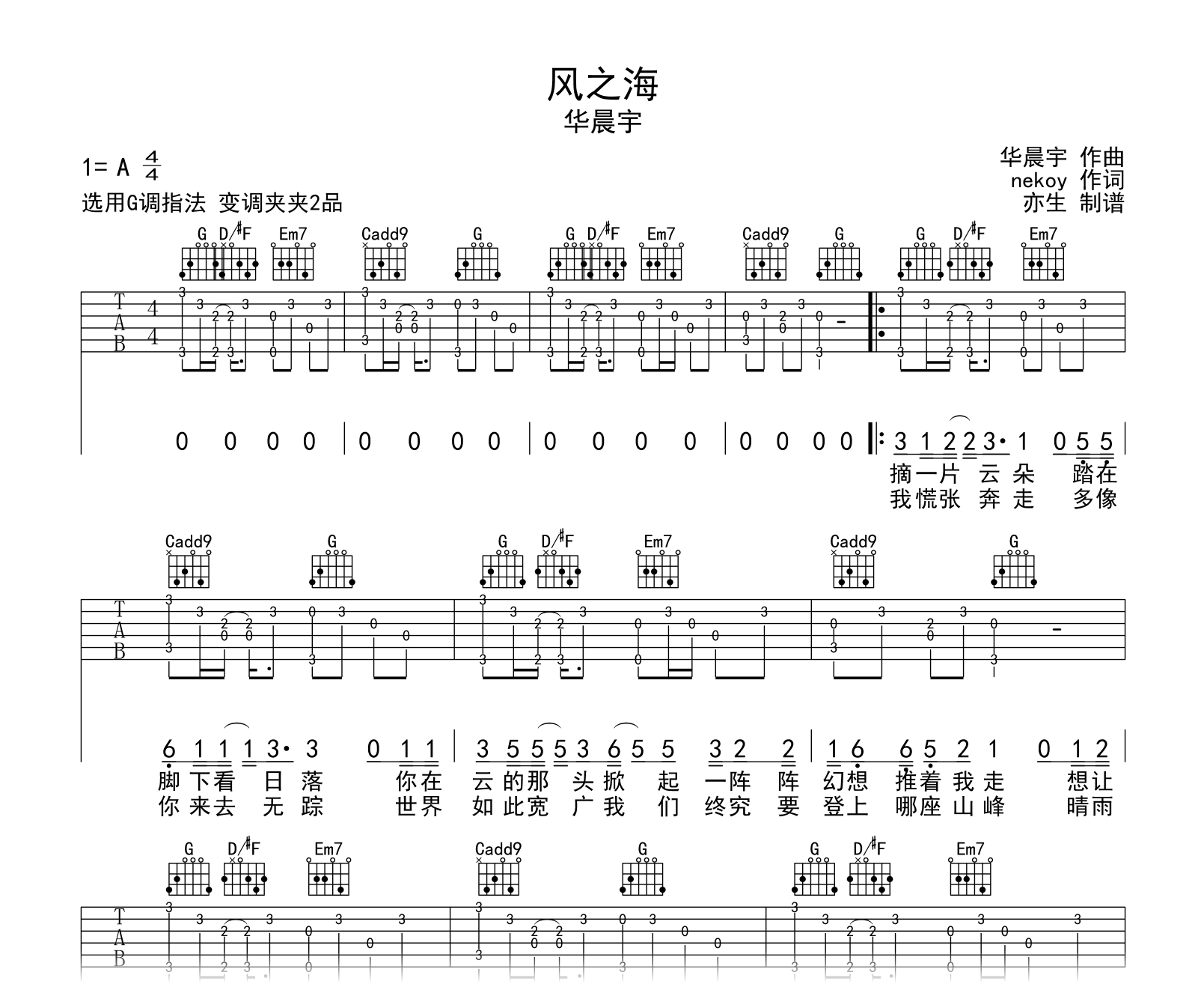 华晨宇歌曲吉他谱图片