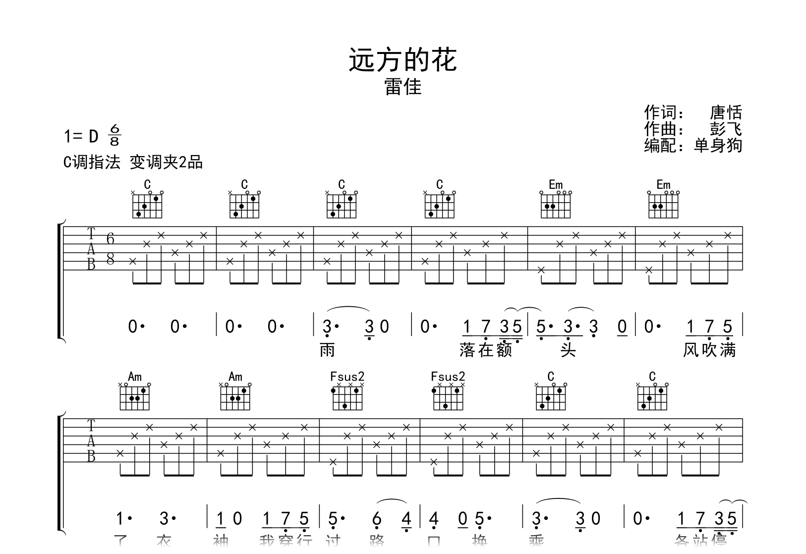 远方的花吉他谱-雷佳-C调弹唱谱-吉他帮