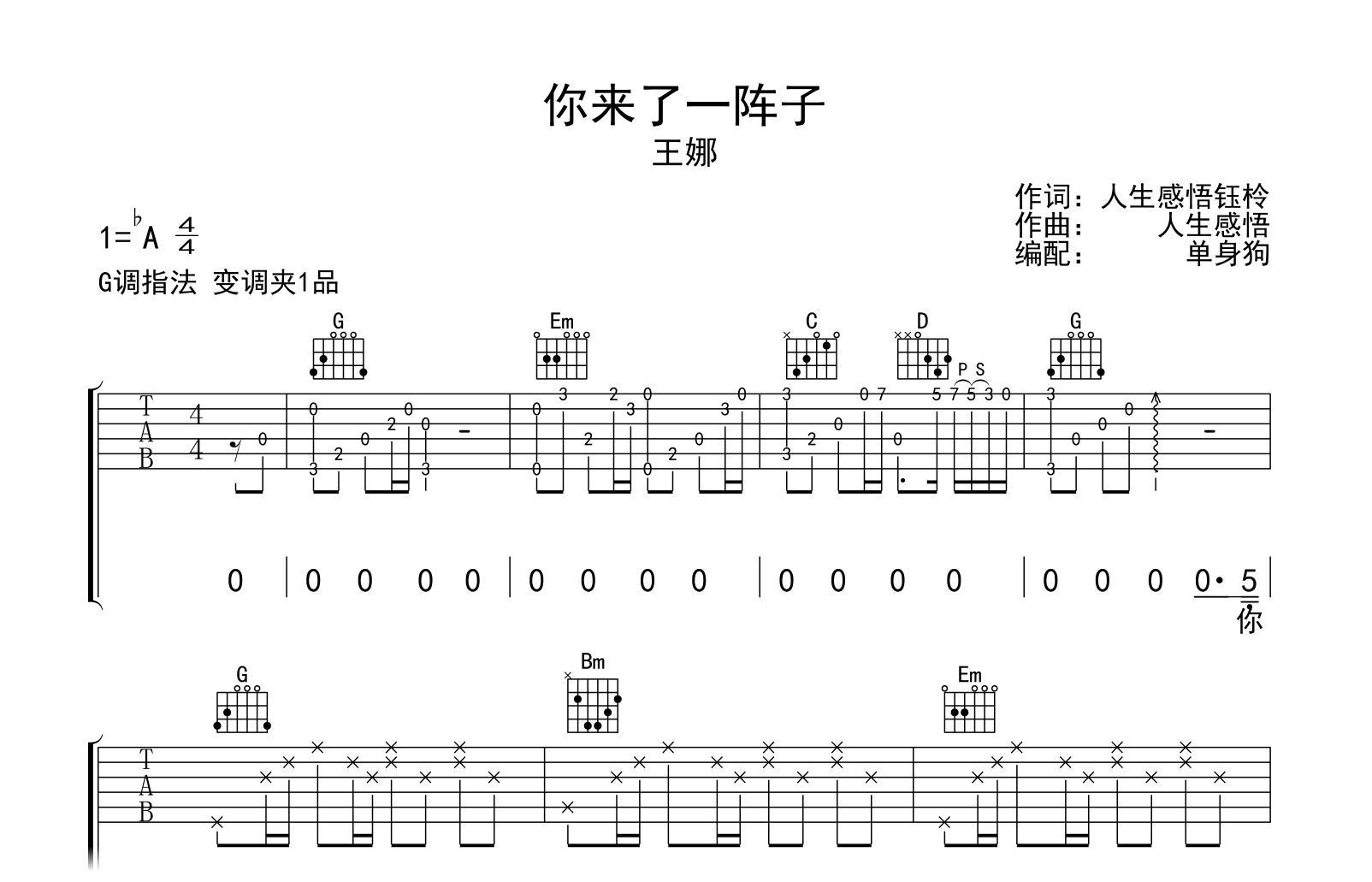 你来了一阵子吉他谱-王娜-吉他帮