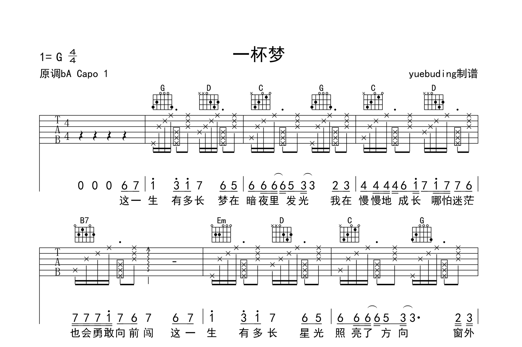 一杯梦吉他谱-许晰晰-C调弹唱谱-吉他帮