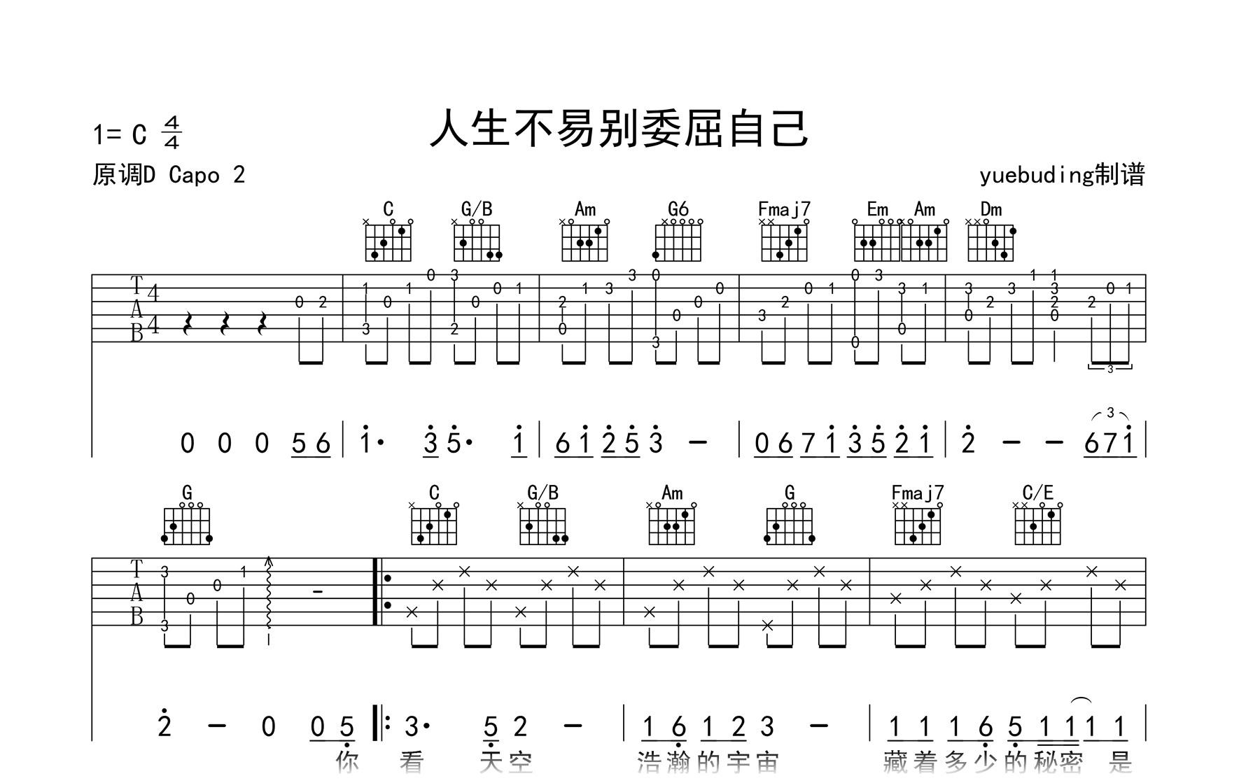 人生不易别委屈自己吉他谱-露西卡-吉他帮