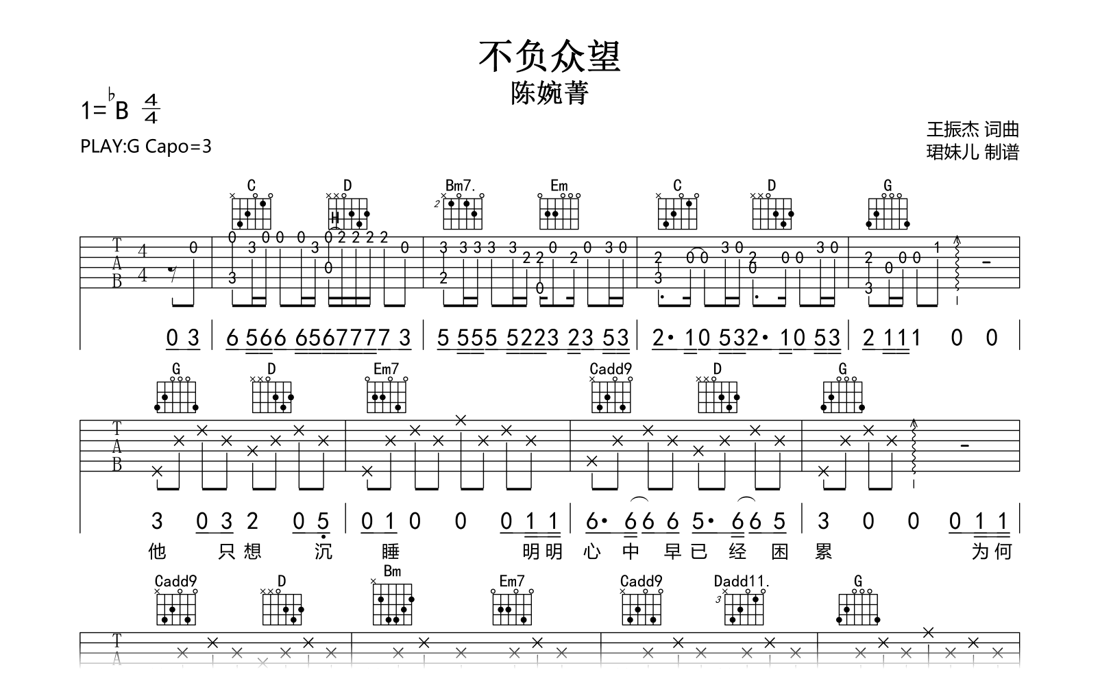 不负众望吉他谱-陈婉菁-完整高清版