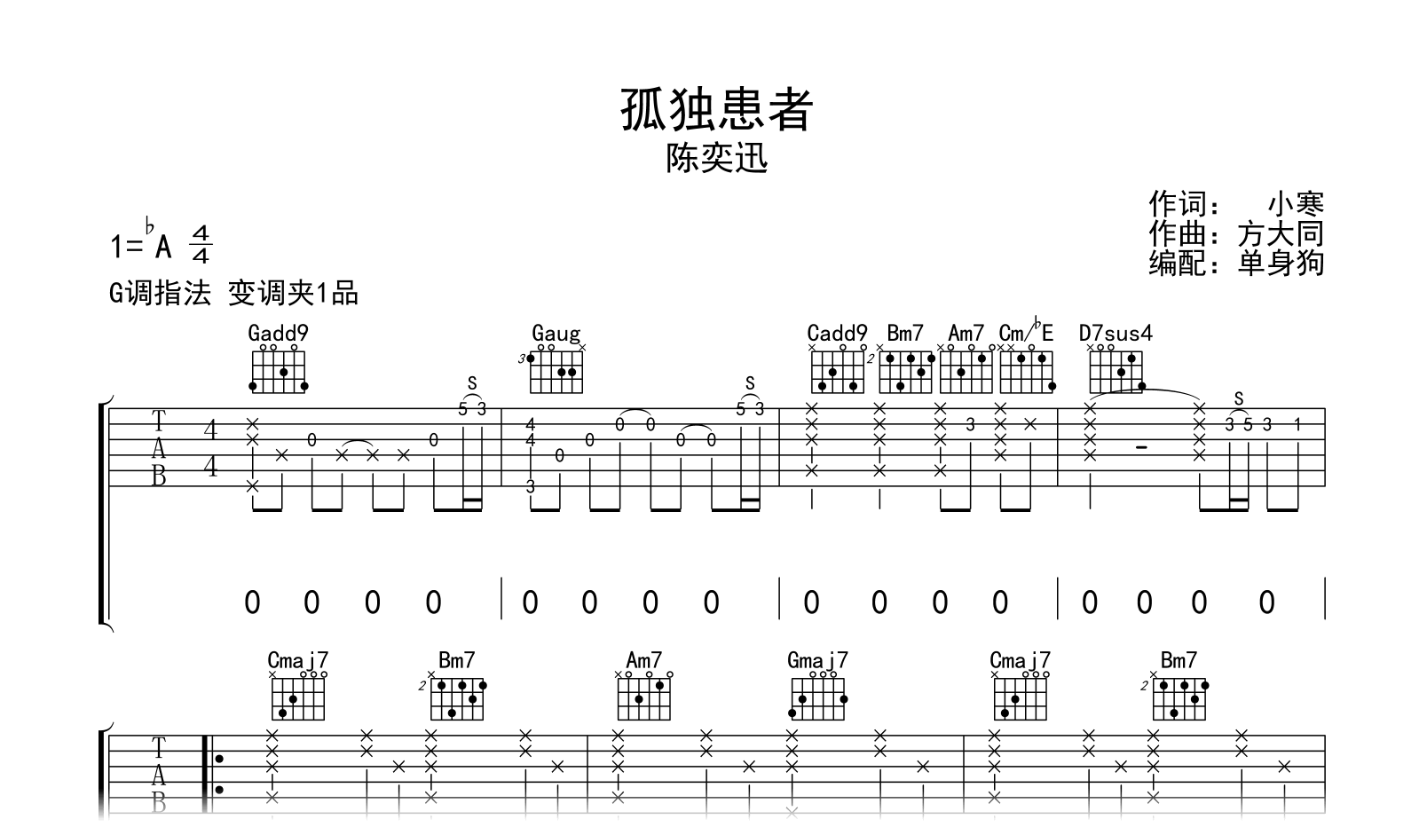 孤独患者吉他谱-陈奕迅-G调弹唱谱-吉他帮