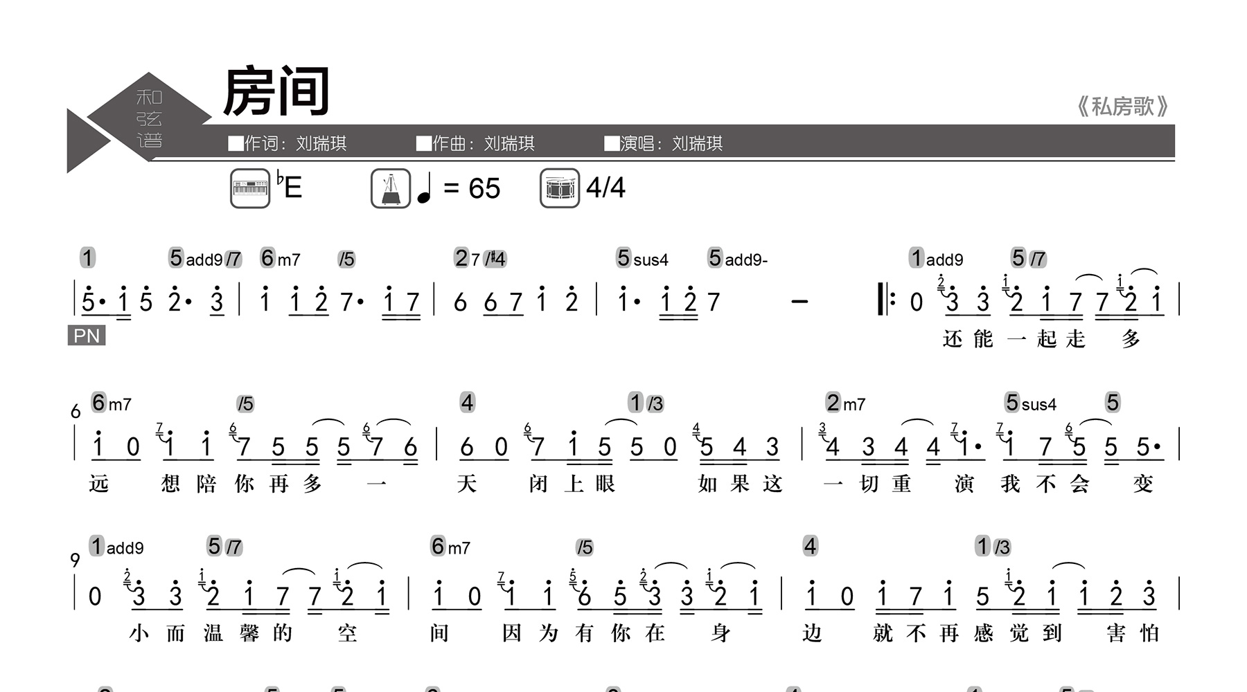 房间吉他谱-刘瑞琦-数字级数和弦谱